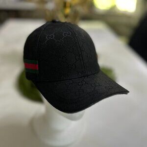 Unisex Black Monogram Baseball Cap with Adjustable Leather Strap